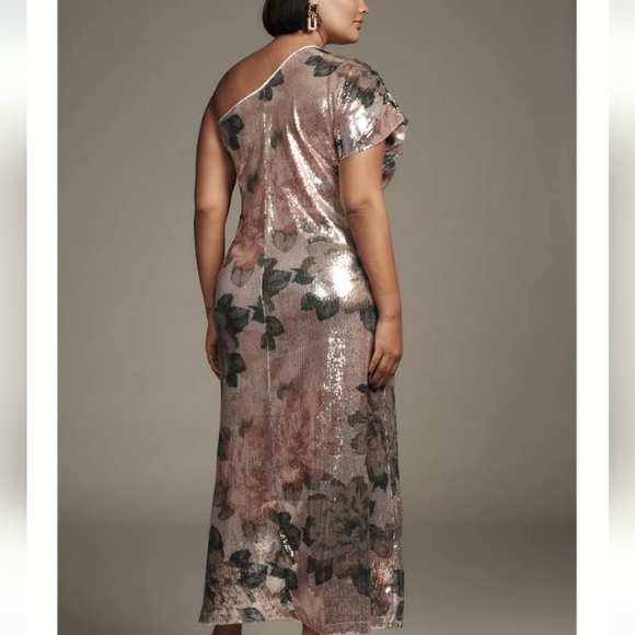 NWT! Anthropologie One Shoulder Floral Sequin Maxi Dress Size Medium - Picture 7 of 11